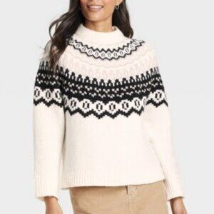 Universal Thread ~ Crewneck Pullover Sweater - Cream Fairisle S